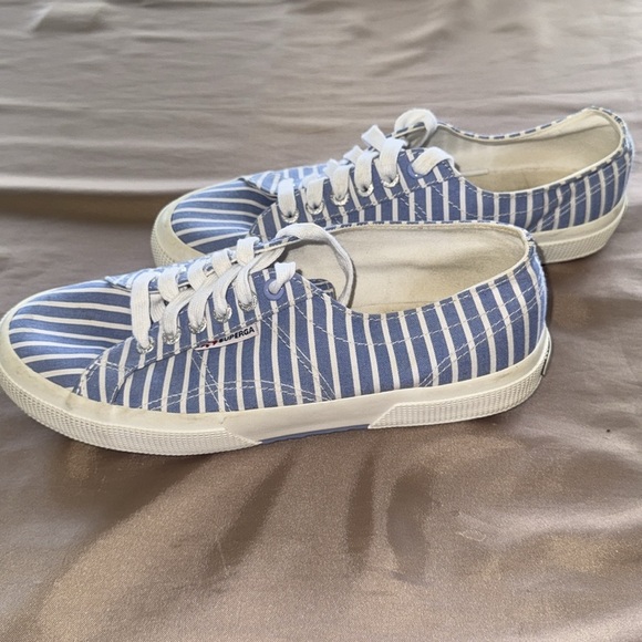 Superga 2750 Fabricshirt Blue/White Preppy Striped Sneakers S00BQP0 Size 8 - Picture 6 of 14